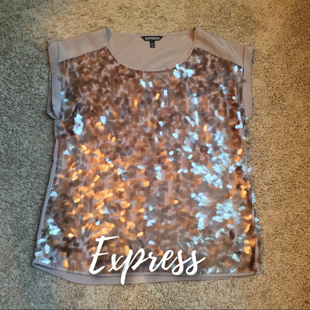 Express Sequined Rolled Sleeve Top